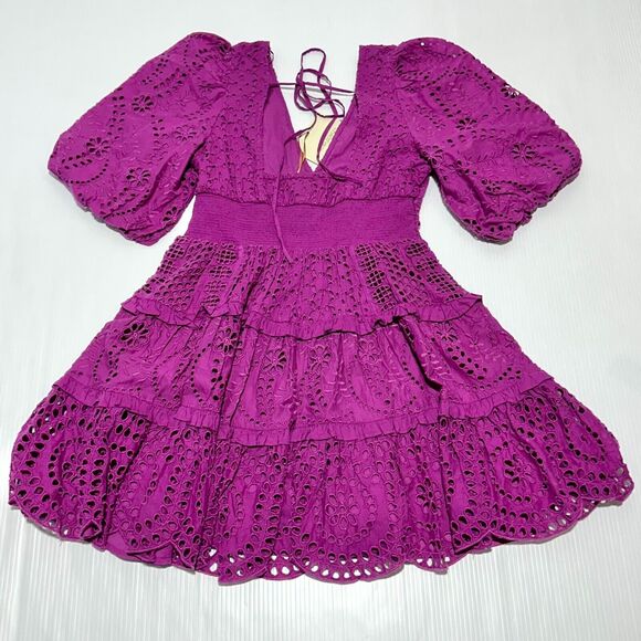 Cynthia Rowley Fit & Flare Mini Dress Women's 6 Purple Eyelet Embroidered NWT - Picture 5 of 11